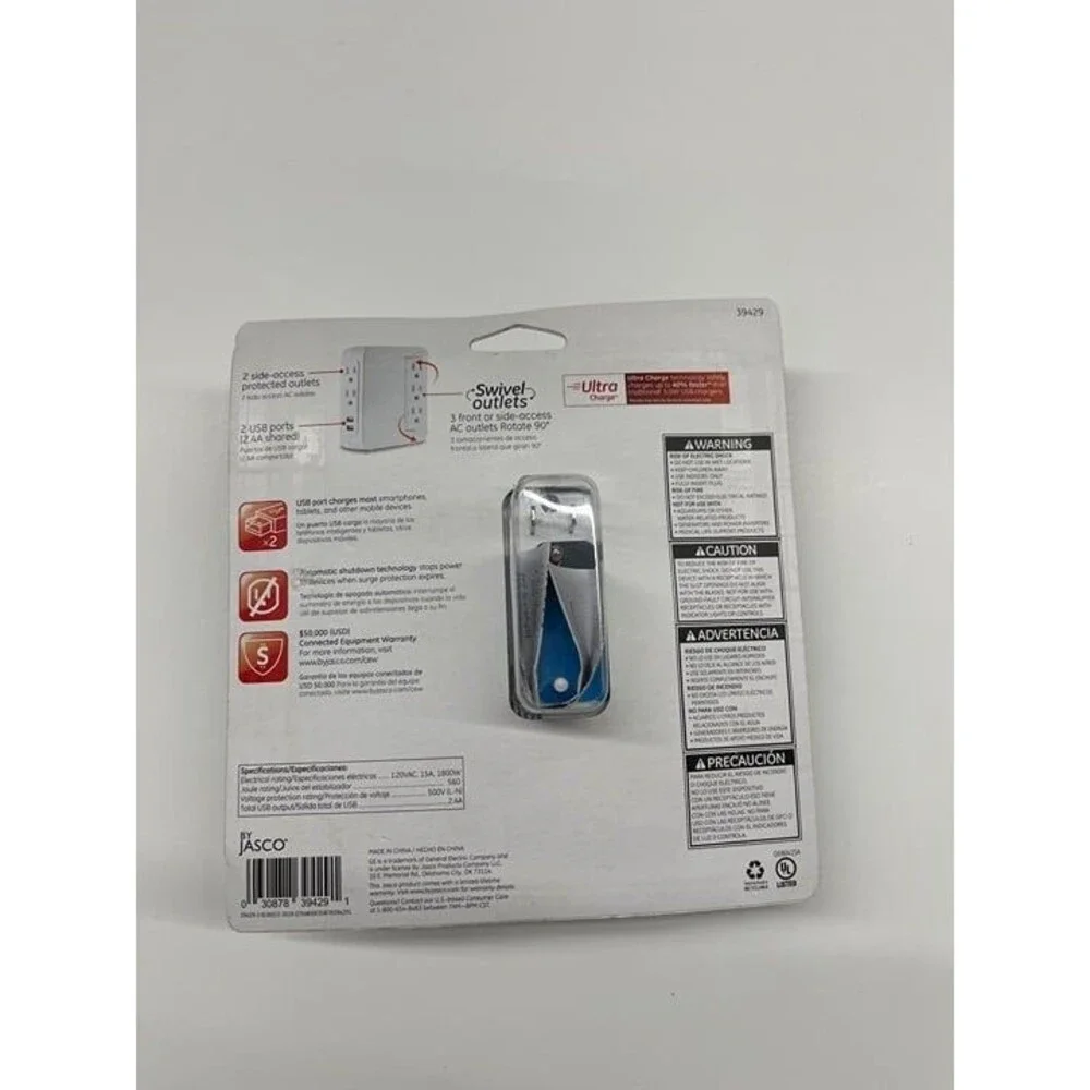 NEW General Electric 5-Outlet 2 USB Swivel Side-Access Surge Protector Tap
